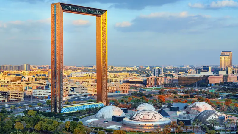 Dubai Frame offering panoramic views of old and new Dubai city
