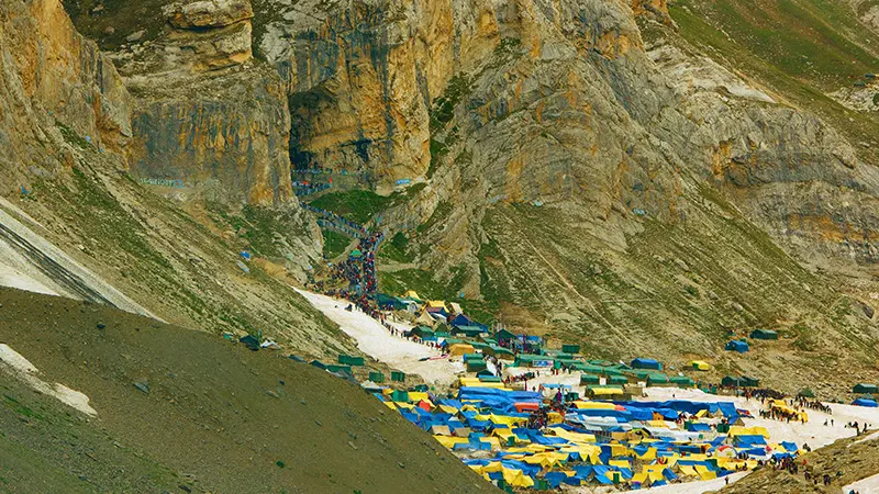 Pilgrim base camp near the sacred Amarnath Cave Shrine
