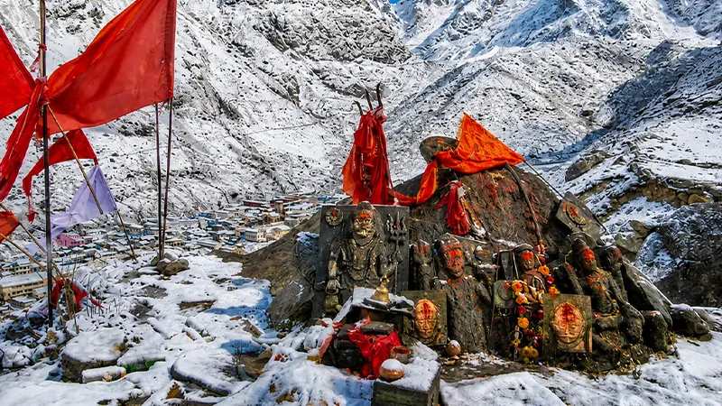 Sacred Brahma Kapal near Badrinath covered with snow