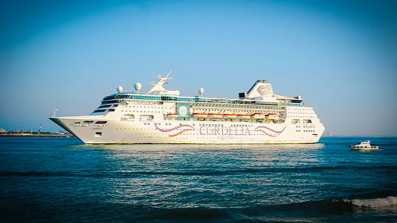 Cordelia Cruise docked near Chennai Port before the round-trip cruise departure