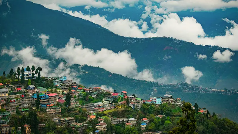 Panoramic view of Gangtok surrounded by Himalayan hills