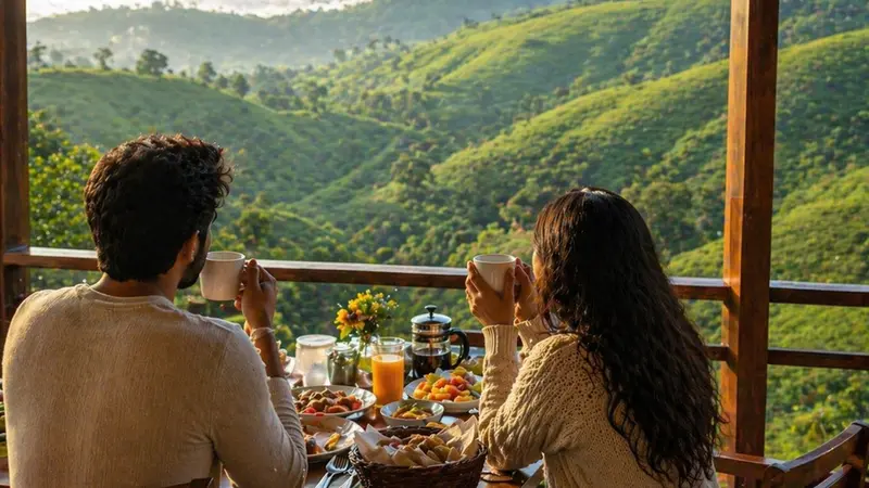 Couple enjoying Kerala tea estate retreat