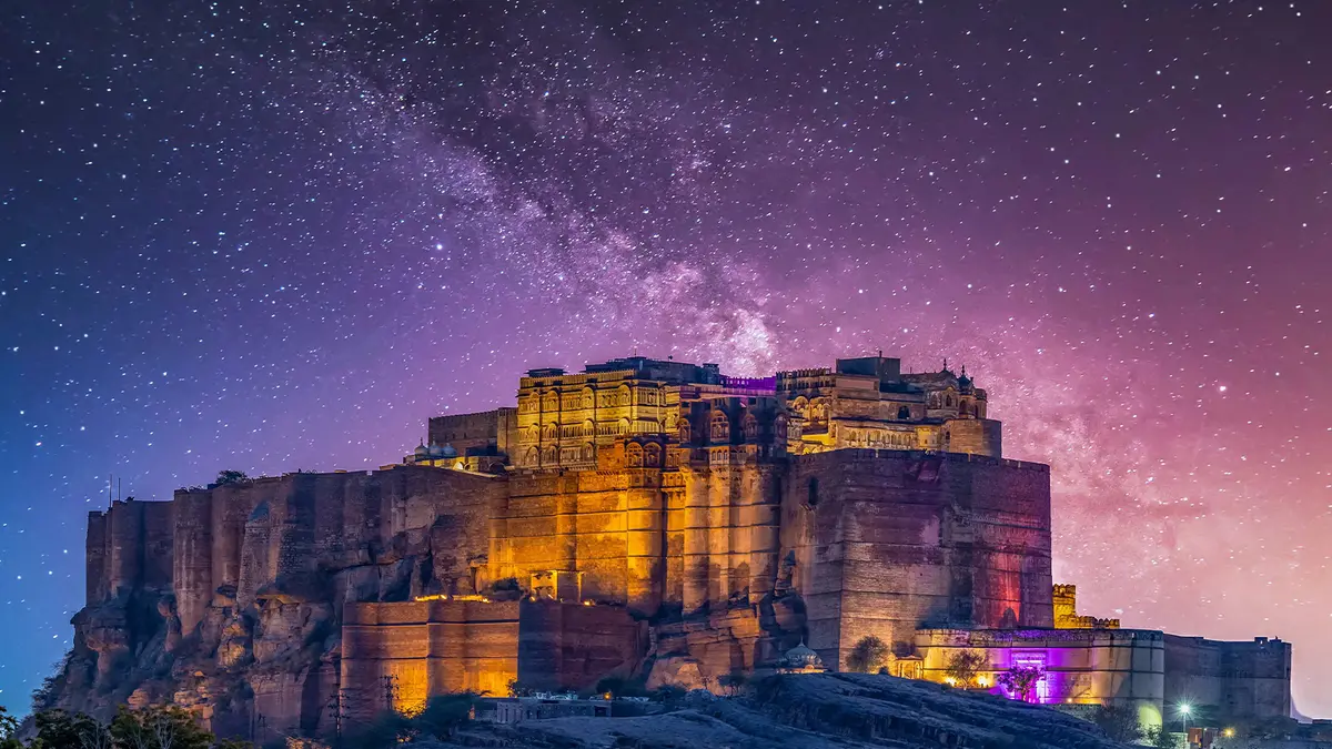 Hilltop Citadel Night View Rajasthan